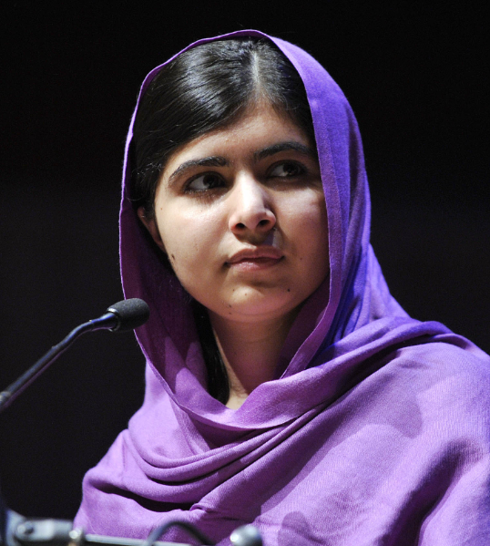 Malala Yousafzai speaking at Harvard University in 2018